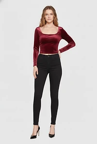 Velvet Long Sleeve Square Neck Crop Top
