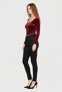 Velvet Long Sleeve Square Neck Crop Top