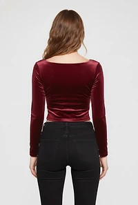 Velvet Long Sleeve Square Neck Crop Top