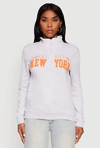 Womens Brooklyn New York Half Zip Pullover Sweatshirt, Grey, Size M