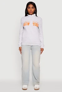 Womens Brooklyn New York Half Zip Pullover Sweatshirt, Grey, Size L