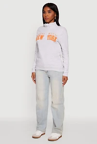 Womens Brooklyn New York Half Zip Pullover Sweatshirt, Grey, Size L