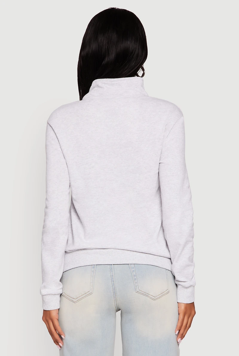 Womens Brooklyn New York Half Zip Pullover Sweatshirt, Grey, Size M
