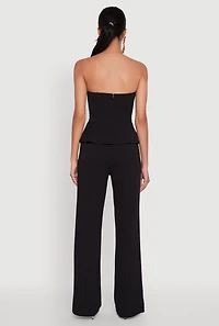 Womens Metallic Button Faux Pocket Peplum Detail Wide Leg Jumpsuit,