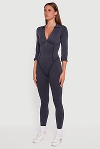 Acid Wash Ribbed Knit Jumpsuit