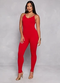 Seamless Ribbed Chain Strap Cami Jumpsuit
