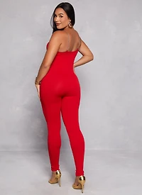 Seamless Ribbed Chain Strap Cami Jumpsuit