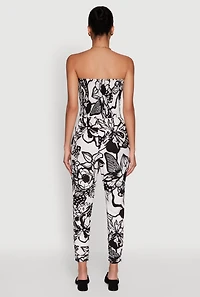Womens Floral Print Smocked Tube Jumpsuit, Multi, Size M