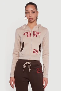 Athletic Dept 23 Graphic Cropped Zip Front Hoodie