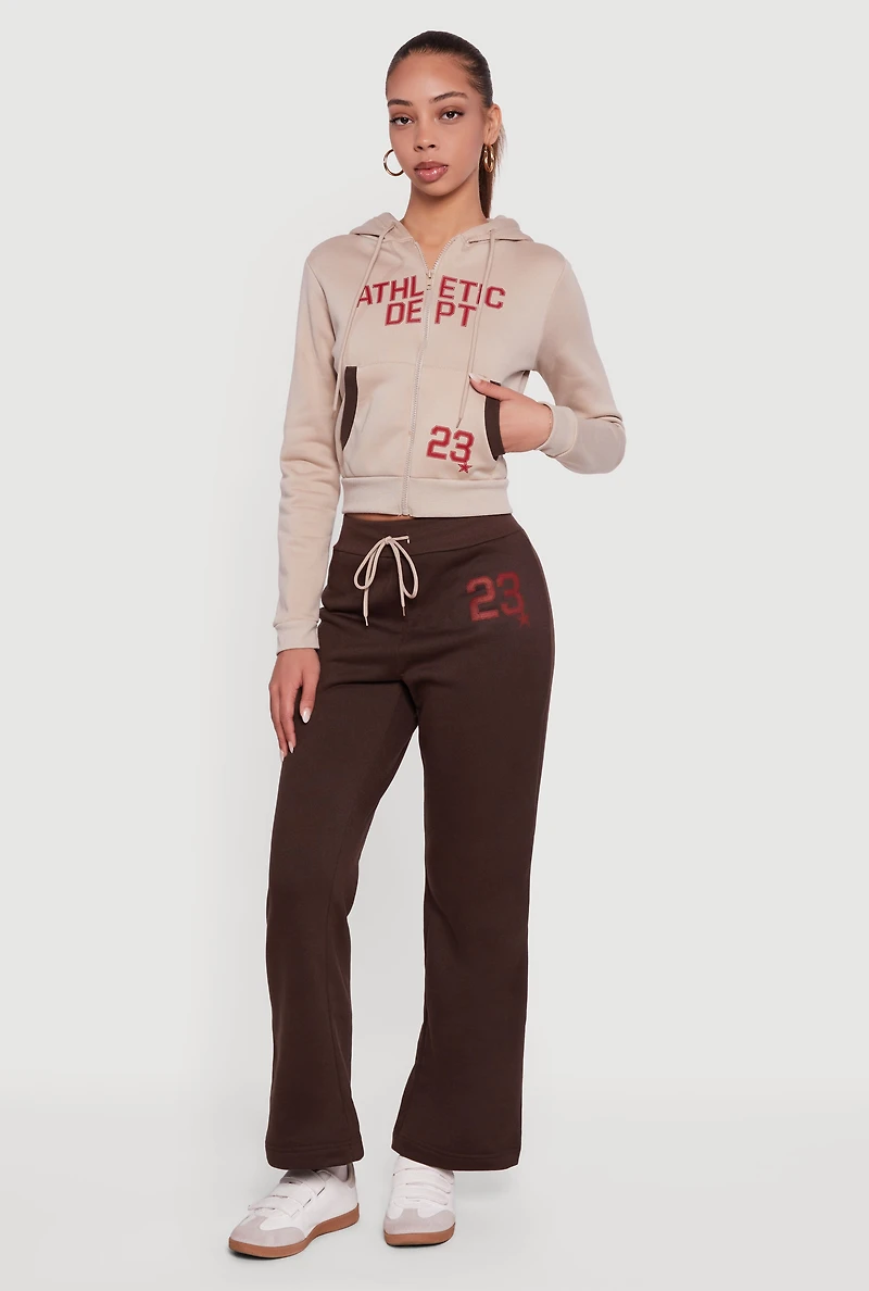 Womens Athletic Dept 23 Graphic Cropped Zip Front Hoodie,