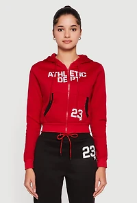 Athletic Dept 23 Graphic Cropped Zip Front Hoodie