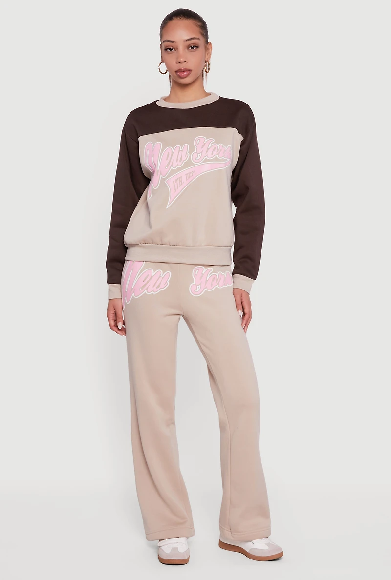 New York Graphic Color Block Pullover Sweatshirt