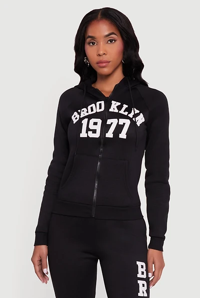 Womens Brooklyn 1977 Fleece Zip Front Hoodie,