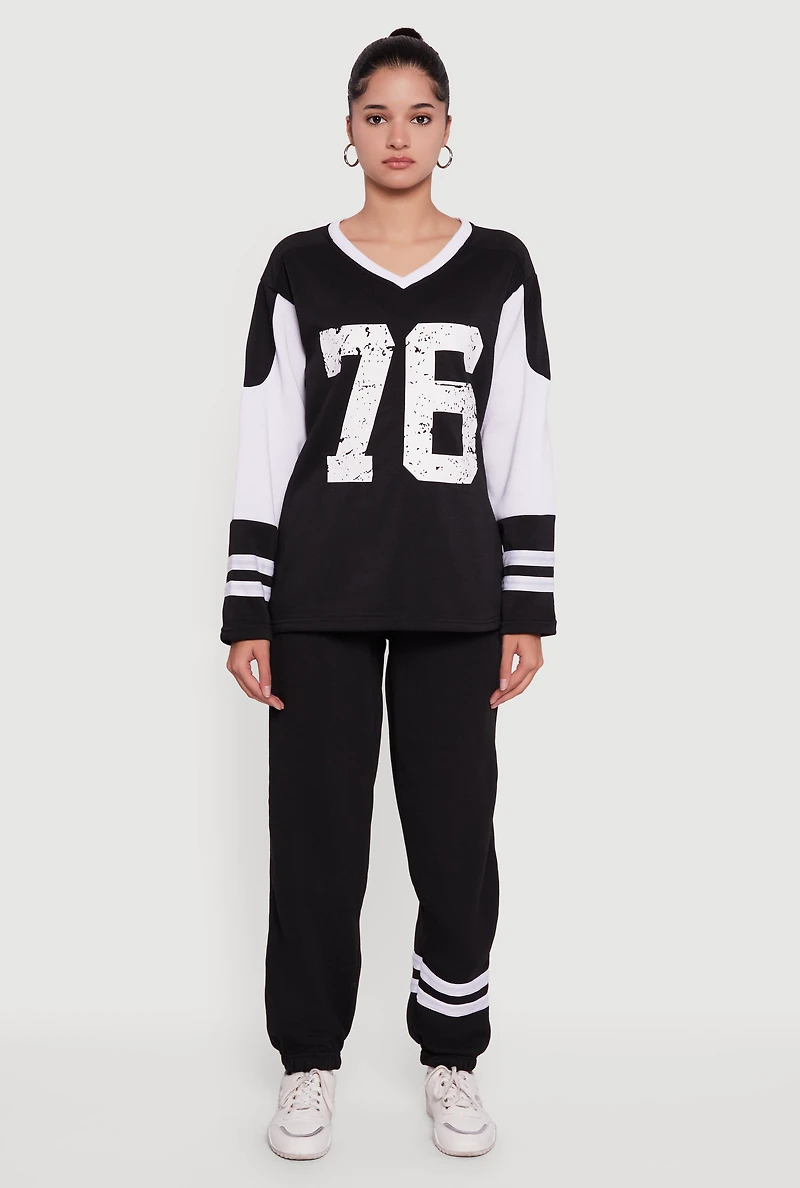 Womens Trendy Fleece Lined Varsity Stripe Sweatpants, Black, Size M