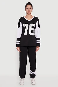 Womens Trendy Fleece Lined Varsity Stripe Sweatpants, Black, Size M