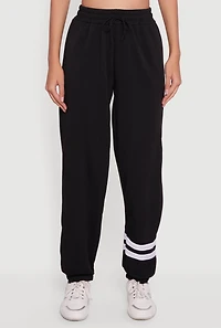 Womens Trendy Fleece Lined Varsity Stripe Sweatpants, Black, Size M