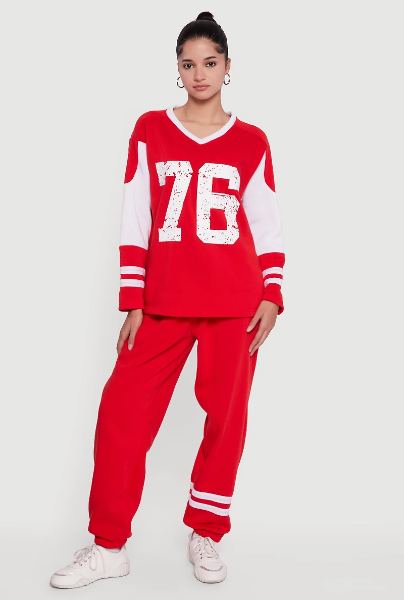 Womens Trendy Fleece Lined Varsity Stripe Sweatpants, Red,