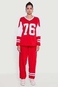 Womens Trendy Fleece Lined Varsity Stripe Sweatpants, Red,