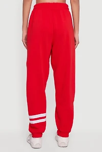 Womens Trendy Fleece Lined Varsity Stripe Sweatpants, Red,