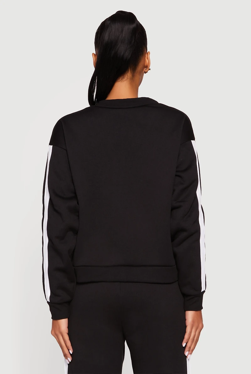 Womens Fleece Lined Varsity Stripe Button Front Cardigan,