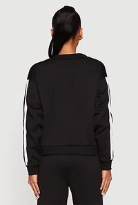 Womens Fleece Lined Varsity Stripe Button Front Cardigan,