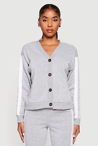 Fleece Lined Varsity Stripe Button Front Cardigan