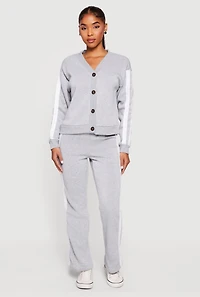 Fleece Lined Varsity Stripe Button Front Cardigan