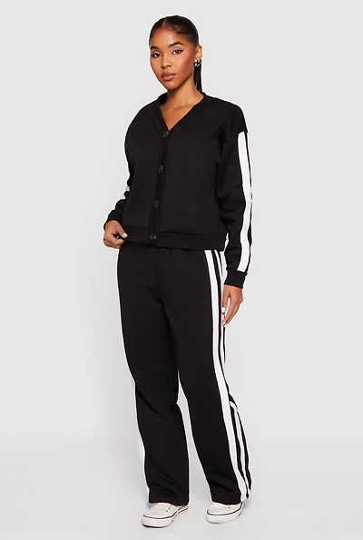 High Waisted Wide Leg Varsity Stripe Sweatpants