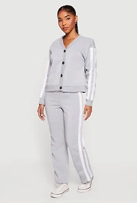 Womens High Waisted Wide Leg Varsity Stripe Sweatpants, Grey,