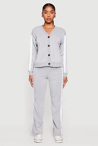 Womens High Waisted Wide Leg Varsity Stripe Sweatpants, Grey,