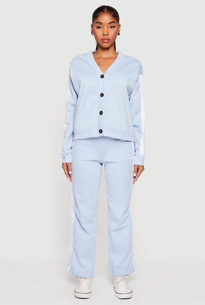 Womens High Waisted Wide Leg Varsity Stripe Sweatpants, Blue, Size S