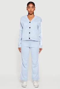 Womens High Waisted Wide Leg Varsity Stripe Sweatpants, Blue, Size S