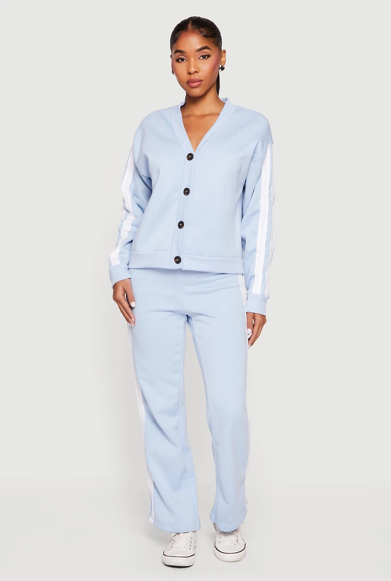 Womens High Waisted Wide Leg Varsity Stripe Sweatpants, Blue, Size S