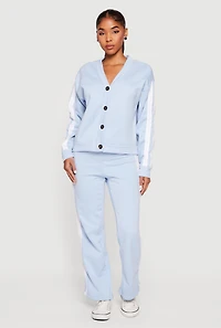 Womens High Waisted Wide Leg Varsity Stripe Sweatpants, Blue, Size S