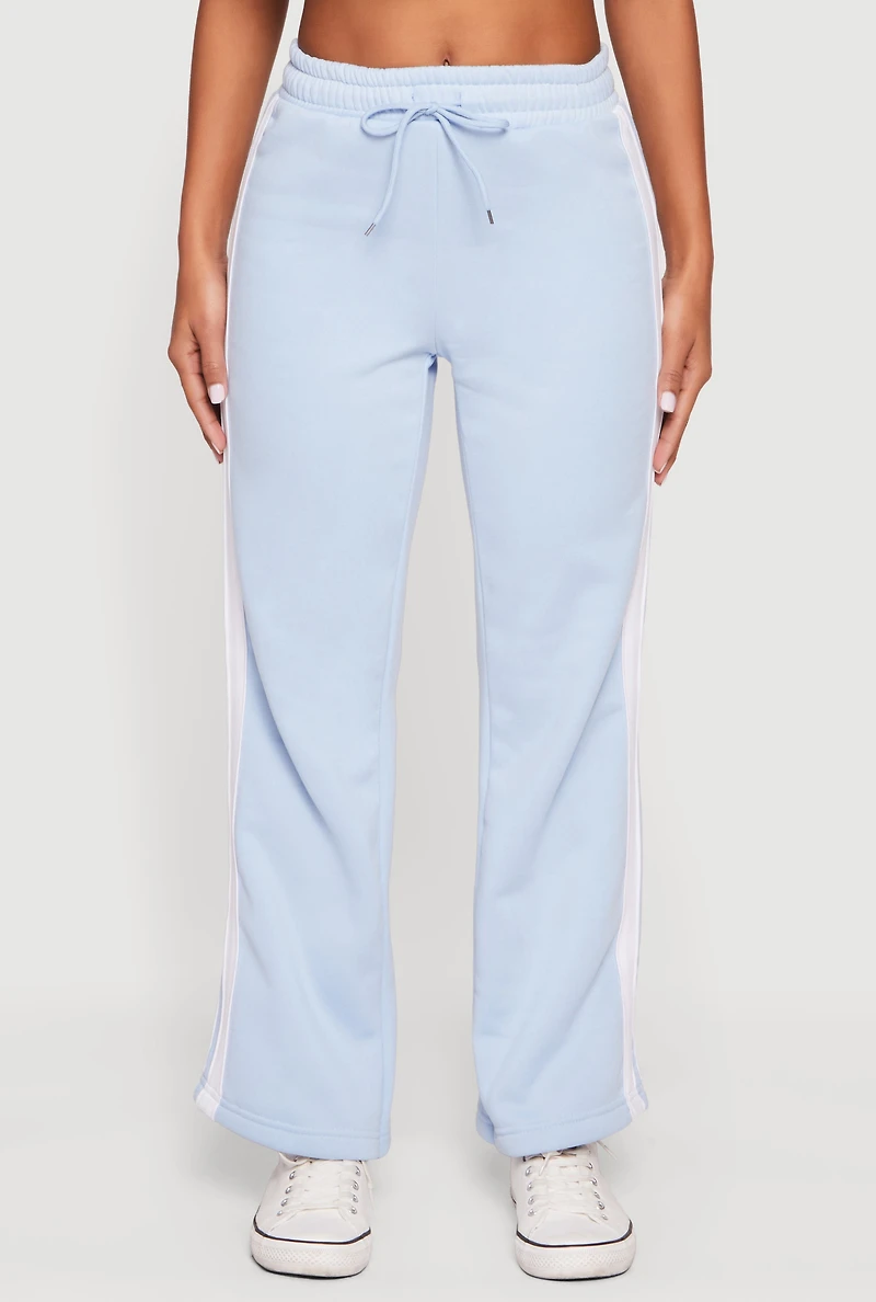 Womens High Waisted Wide Leg Varsity Stripe Sweatpants, Blue, Size S