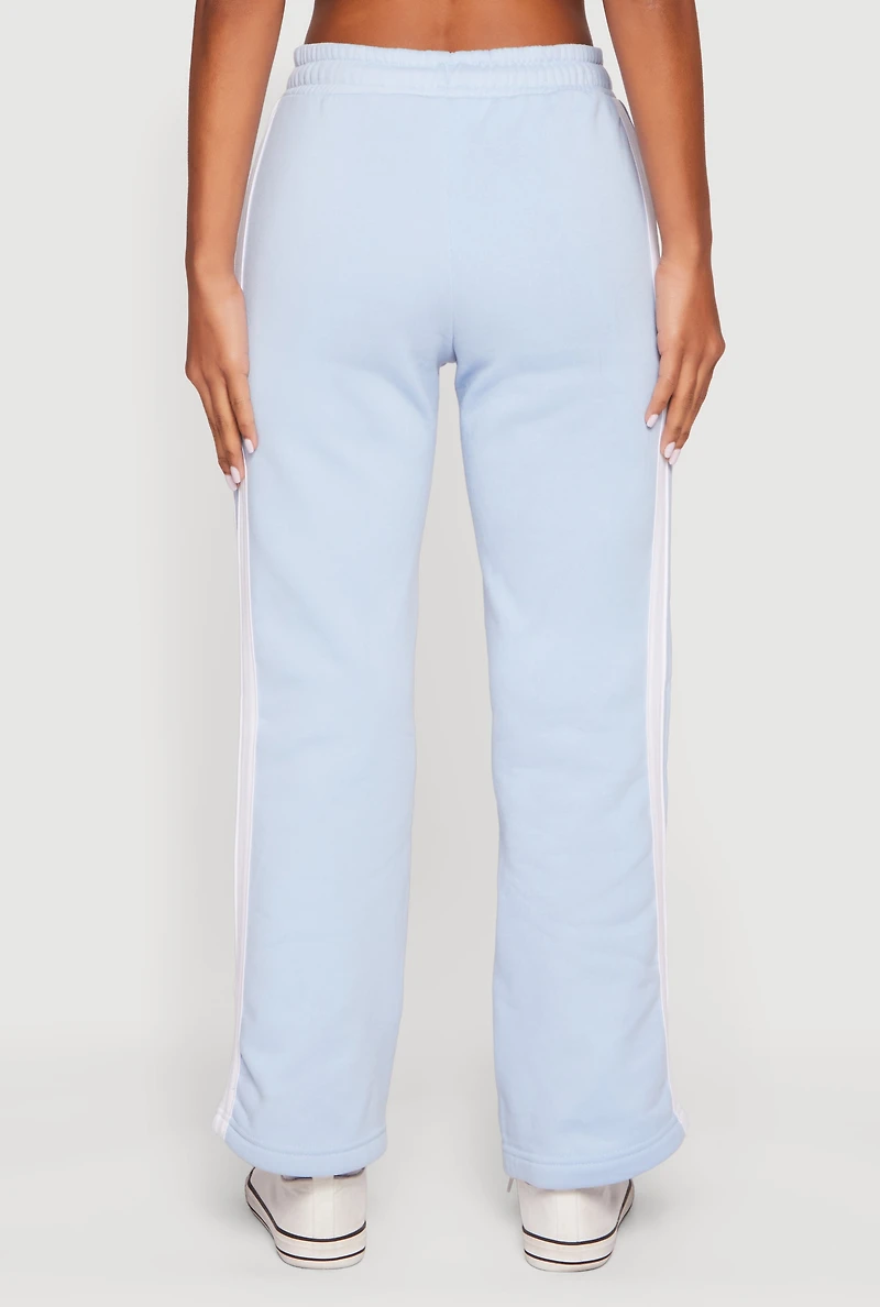 Womens High Waisted Wide Leg Varsity Stripe Sweatpants, Blue, Size S