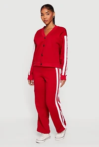 High Waisted Wide Leg Varsity Stripe Sweatpants