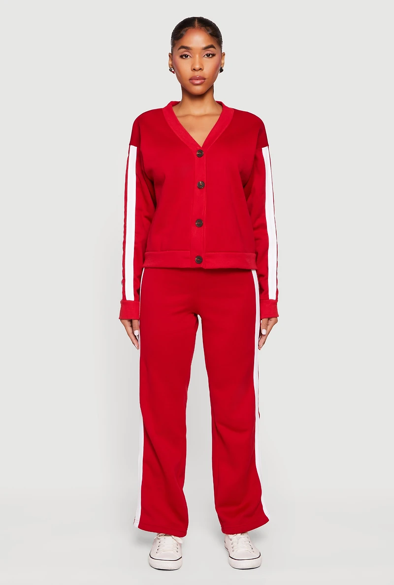 High Waisted Wide Leg Varsity Stripe Sweatpants