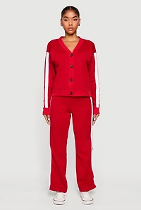 High Waisted Wide Leg Varsity Stripe Sweatpants