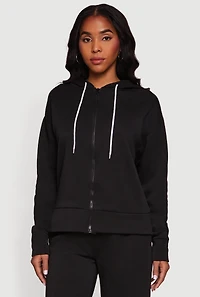 Womens Solid Zip Front Hooded Sweatshirt, Black, Size S
