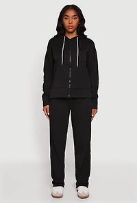 Womens Solid Zip Front Hooded Sweatshirt, Black, Size S