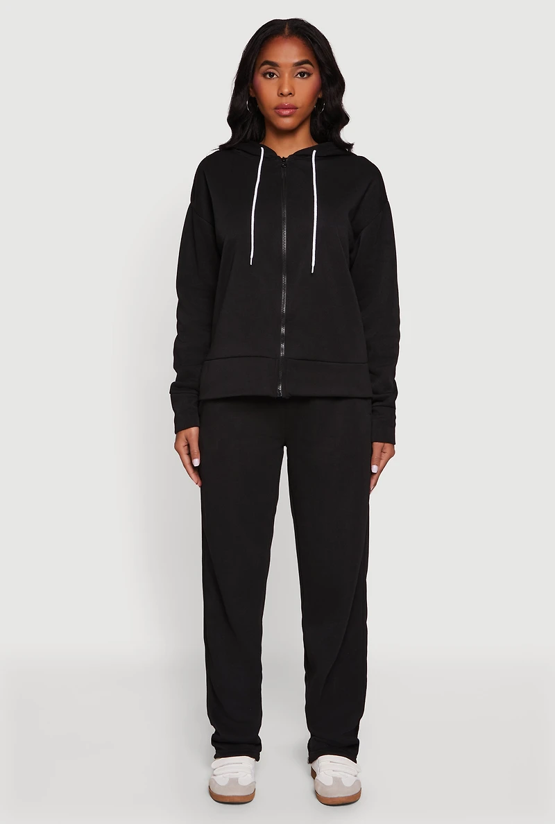 Solid Zip Front Hooded Sweatshirt