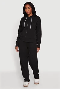 Womens Solid Zip Front Hooded Sweatshirt, Black, Size S