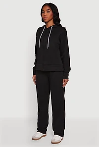 Solid Zip Front Hooded Sweatshirt