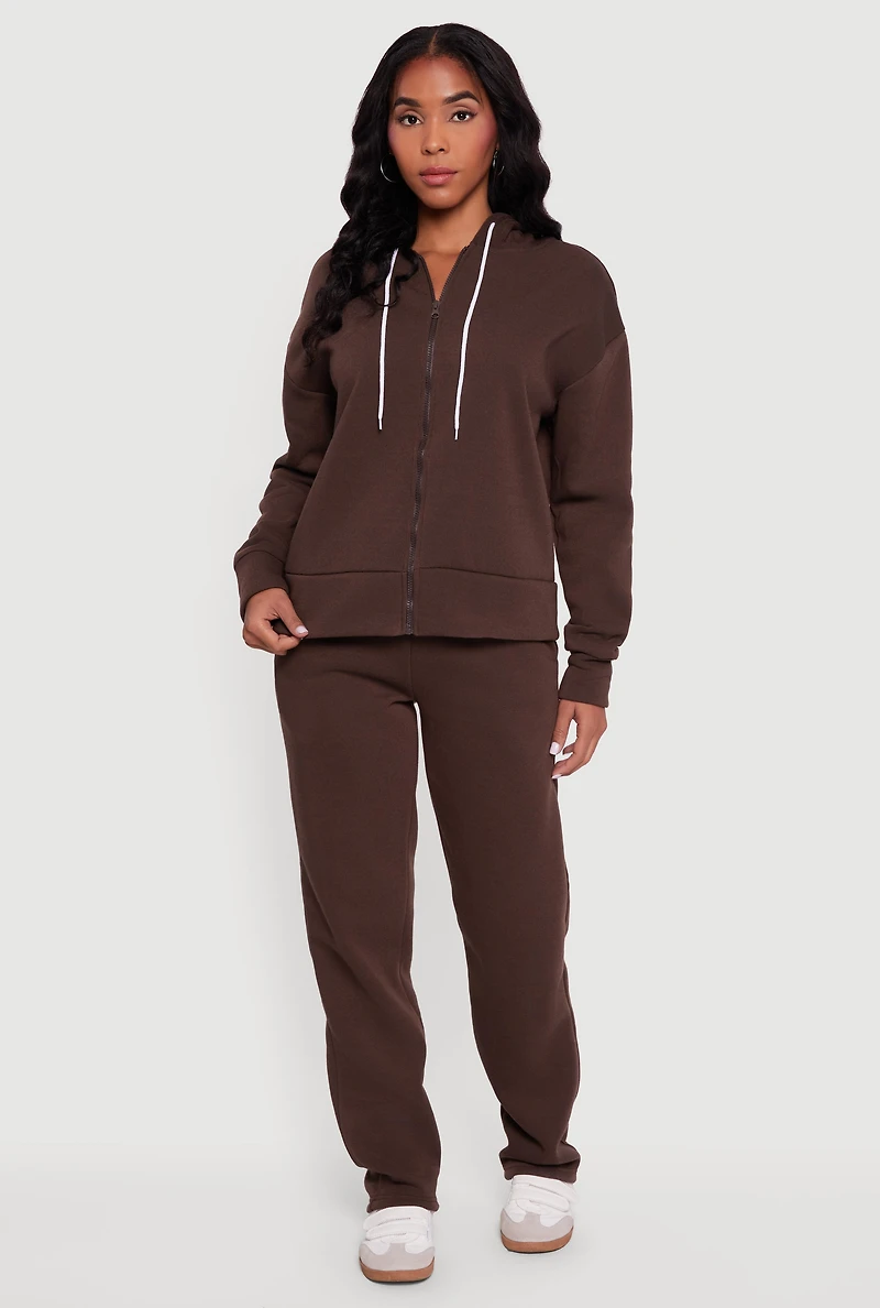 Solid Zip Front Hooded Sweatshirt