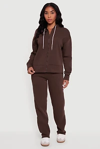 Solid Zip Front Hooded Sweatshirt