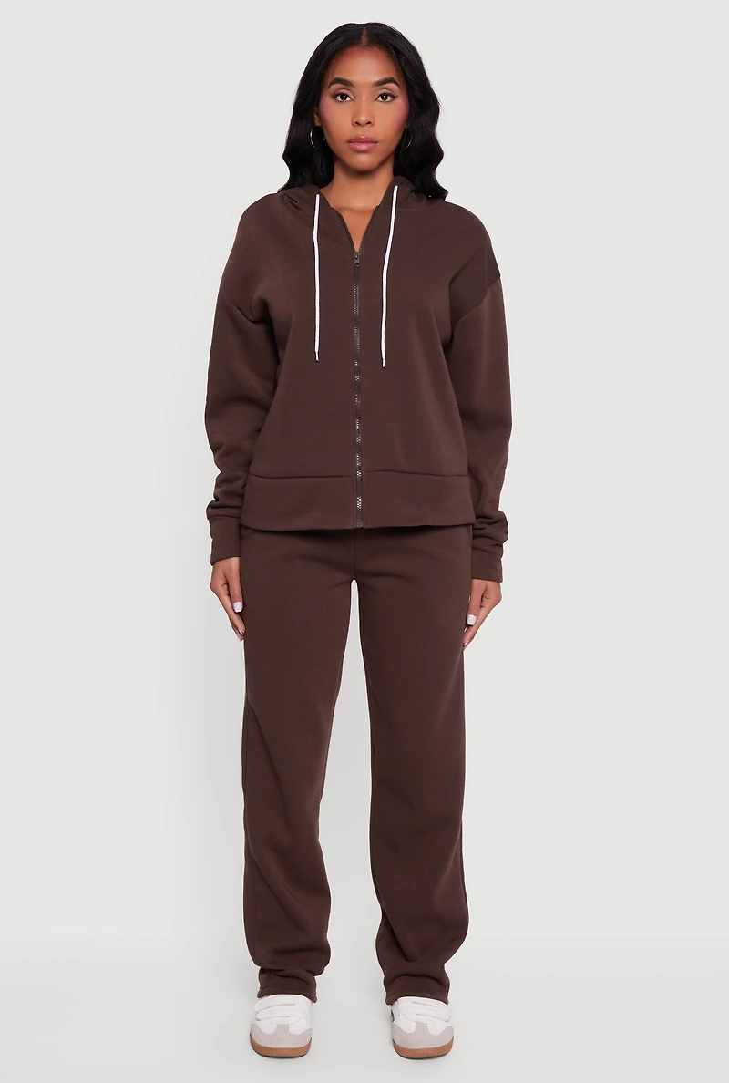 Solid Zip Front Hooded Sweatshirt