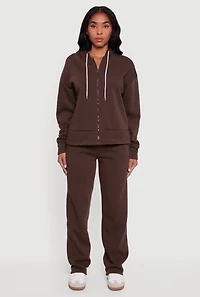 Solid Zip Front Hooded Sweatshirt