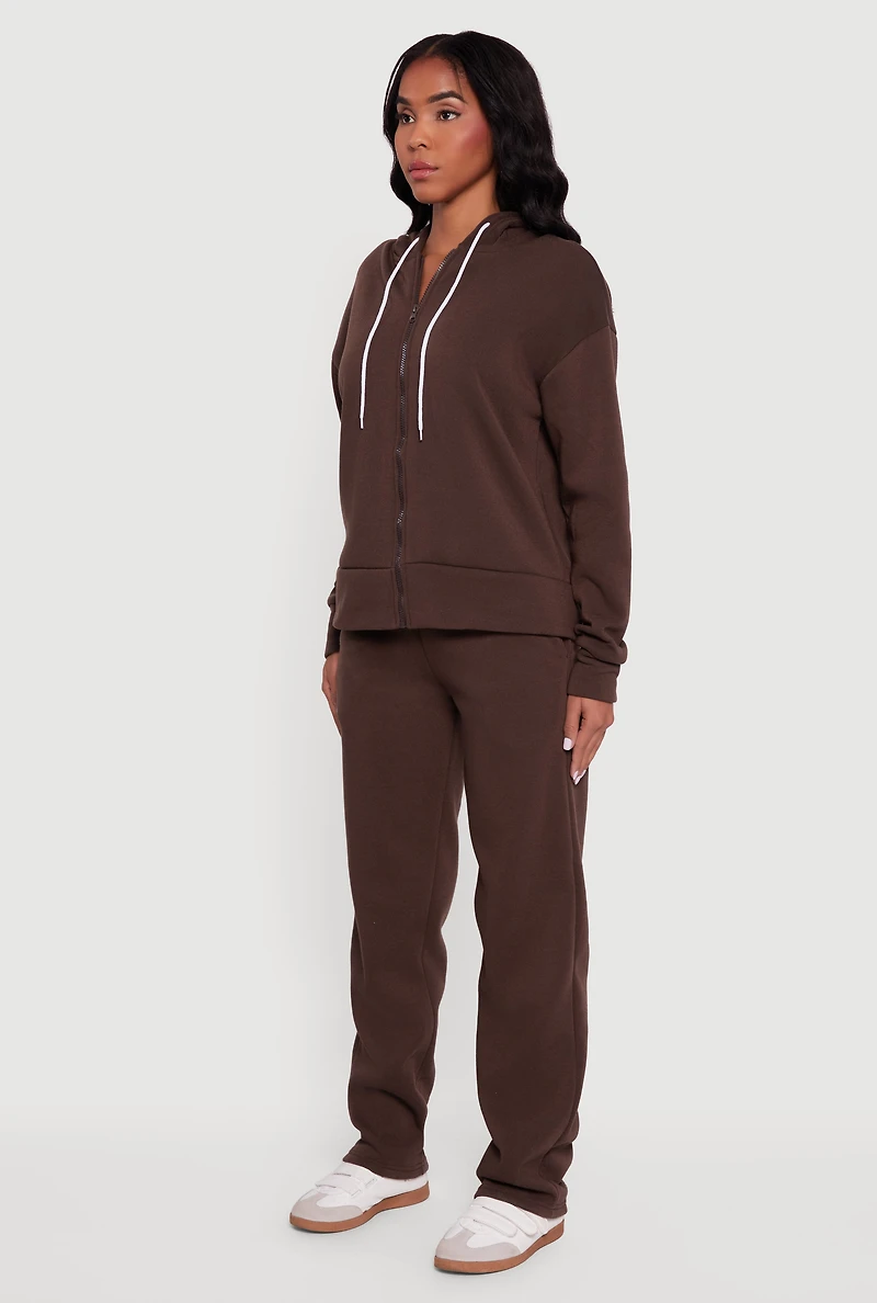 Solid Zip Front Hooded Sweatshirt