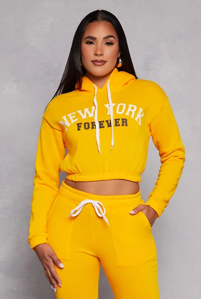 New York Forever Graphic Cropped Hoodie